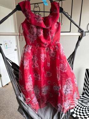 Chi Chi London Red Floral Off-the-Shoulder Organza Nicole Midi Dress